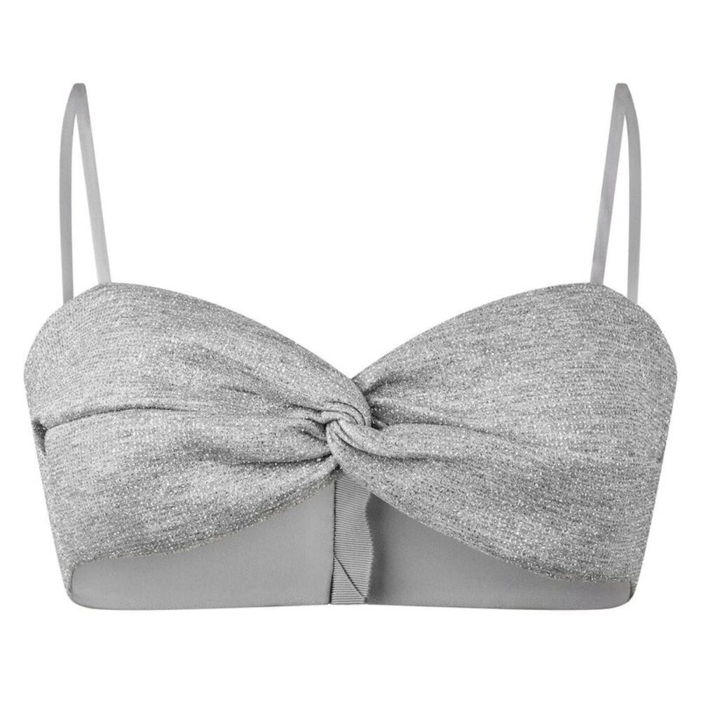 Off White Womens/Ladies Glitter Cropped Tube Top / Silver